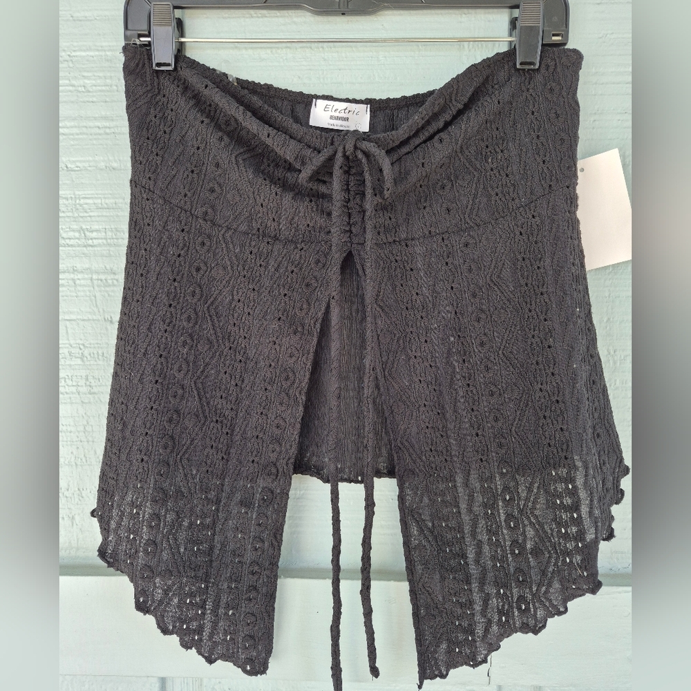 Strapless Black Lace Crochet Baby Doll Cami Open Front Jrs L Whimsygoth Grunge